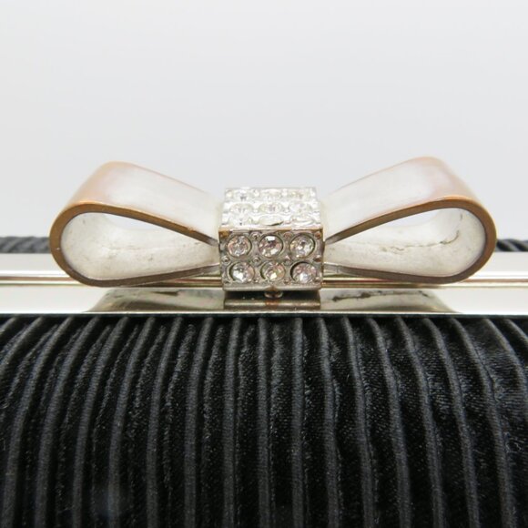 Women Clutch Ornate Clasp Chain Strap Atmosphere Black Fabric Purse Bag Evening - Picture 2 of 12